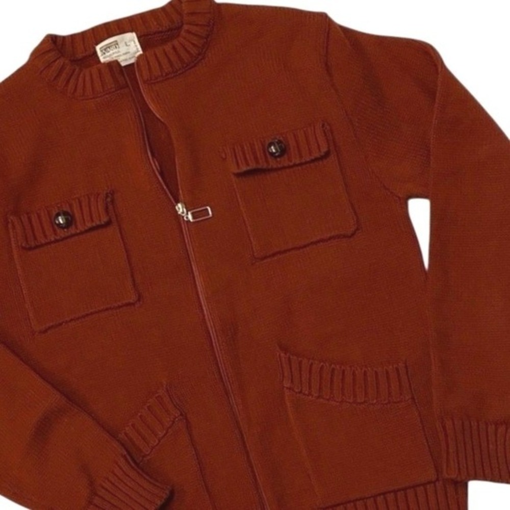 Montgomery Ward Zip Sweater Rust Orange Vintage Grandpacore Knit Mens‎ Large